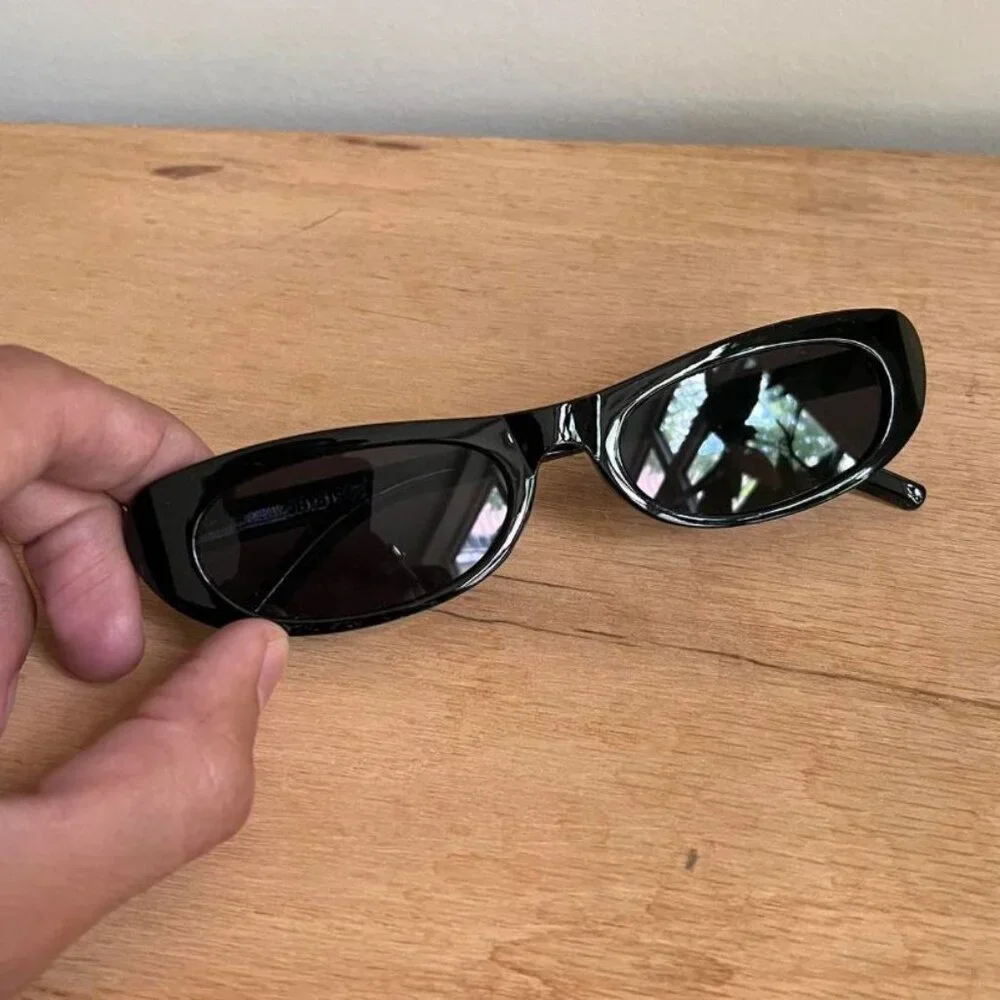 vintage unique retro style sick dope black rectangle round slim sunglass…